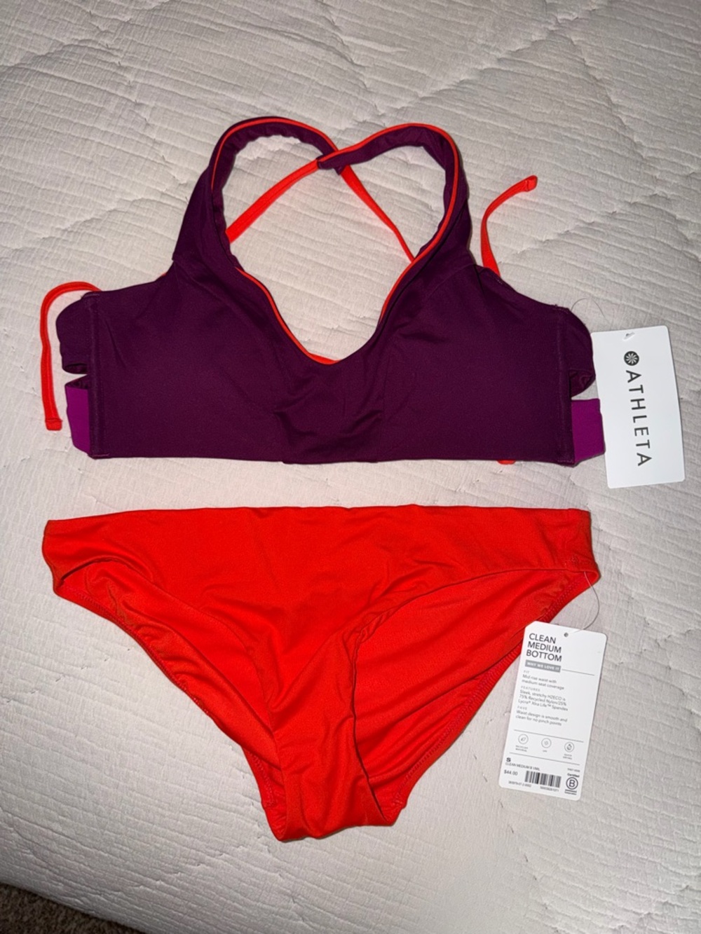NWT Athleta Triangle Bikini Top Small D/DD Clean Bottom Set